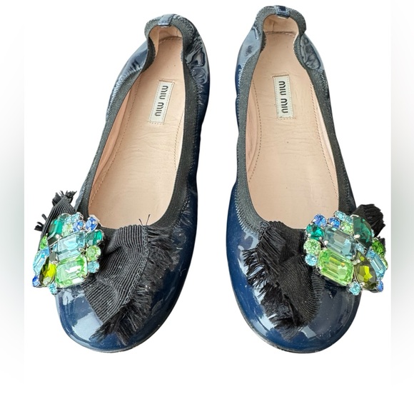 MIU MIU navy patent flats with rhinestone embellishment, 38 - Picture 1 of 11